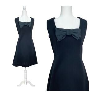 Vintage 1960s Kay Windsor Size 14 Little Black Cocktail Formal Dress with Bow